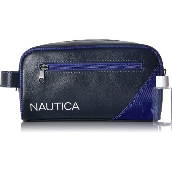 Men's Blue Top Zip Travel Kit Leather Toiletry Bag Casual Organizer Accessory - Picture 6 of 7